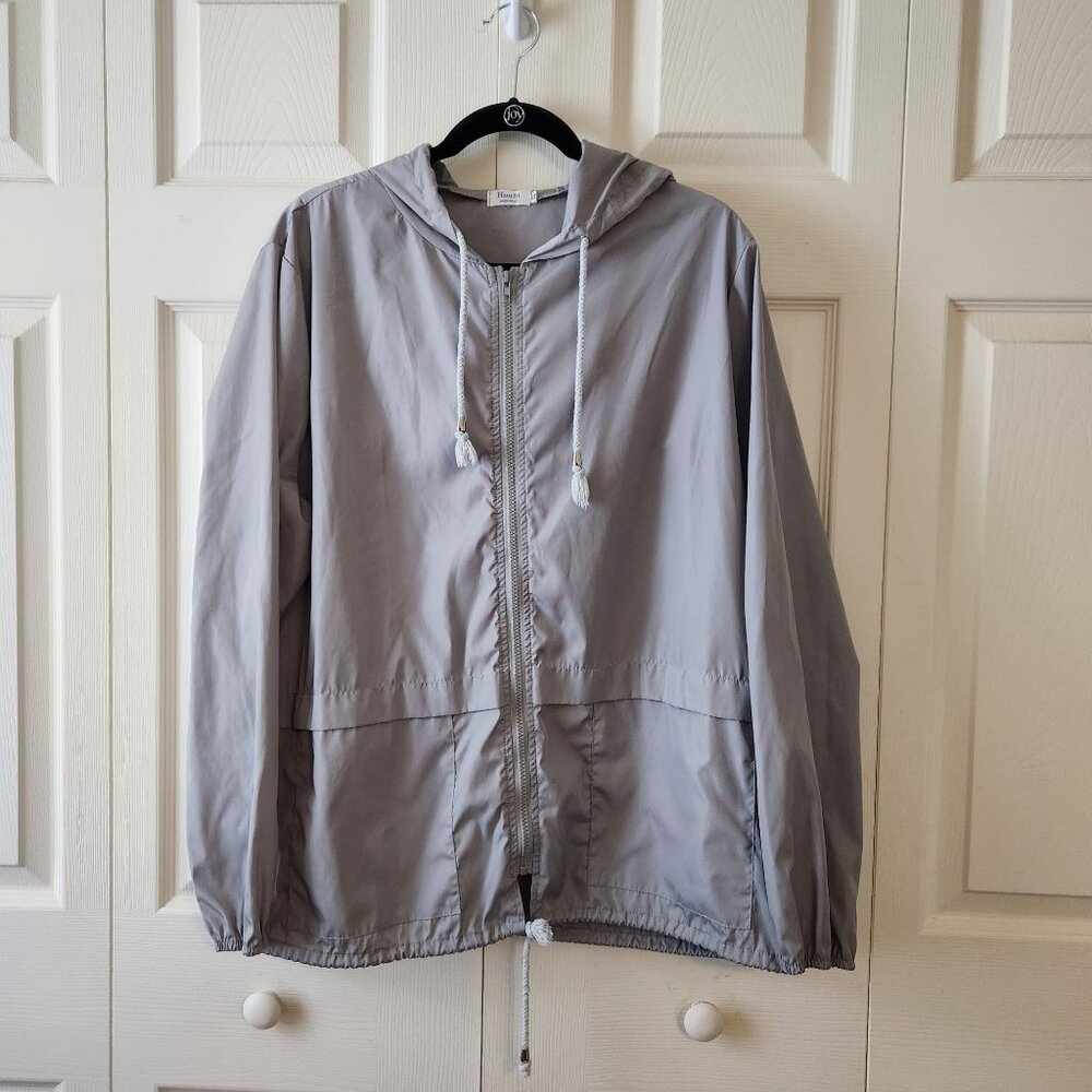 Hount Gray Hooded Lightweight Jacket With Drawstring & Zipper Closure EUC Sz XL